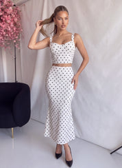DOLLY - set coordinato top corpetto e gonna midi bianco a pois