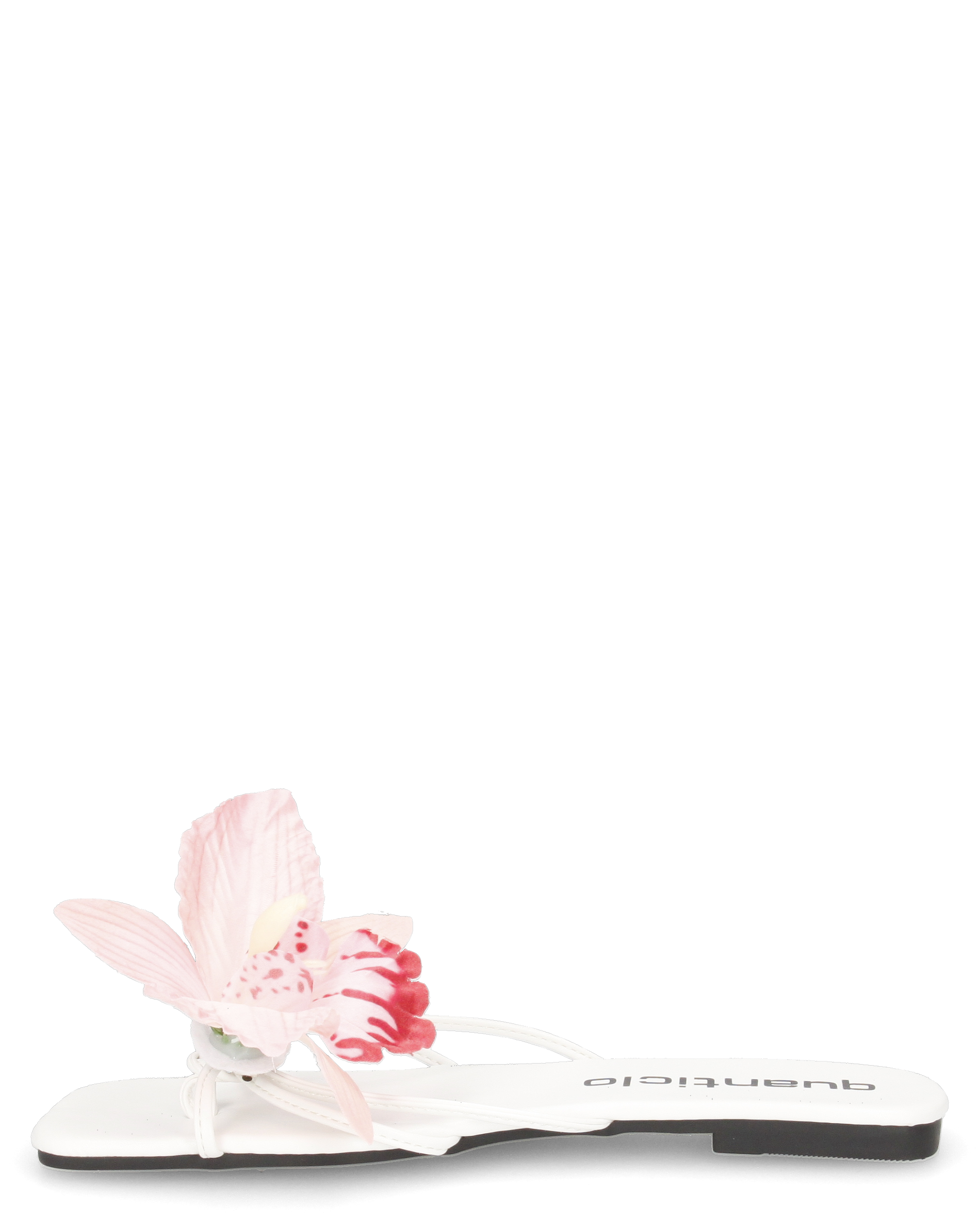 KILY - sandalini bassi bianchi con clip fiore orchidea rosa removibile