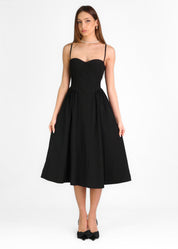 ISABEAU - vestito nero midi a ruota con corpetto
