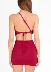 ADORIA - vestito mini con scollo assimetrico e cut out color bordeaux
