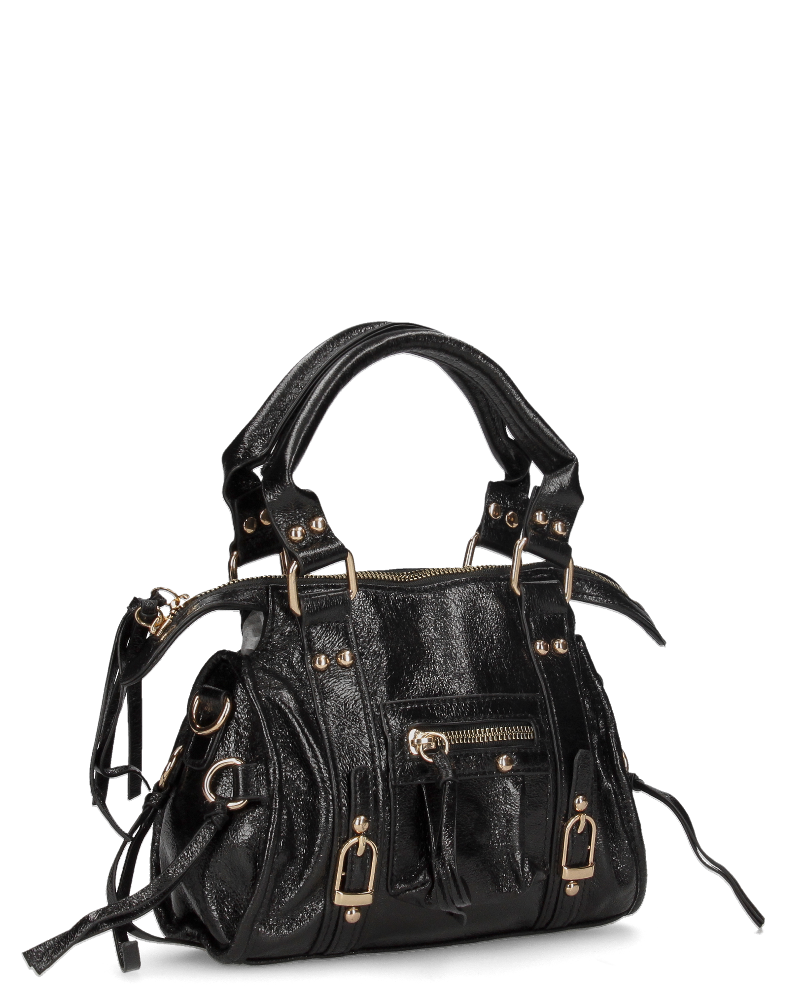 SKYLAR - borsetta a mano nera con chiusura zip e frangette