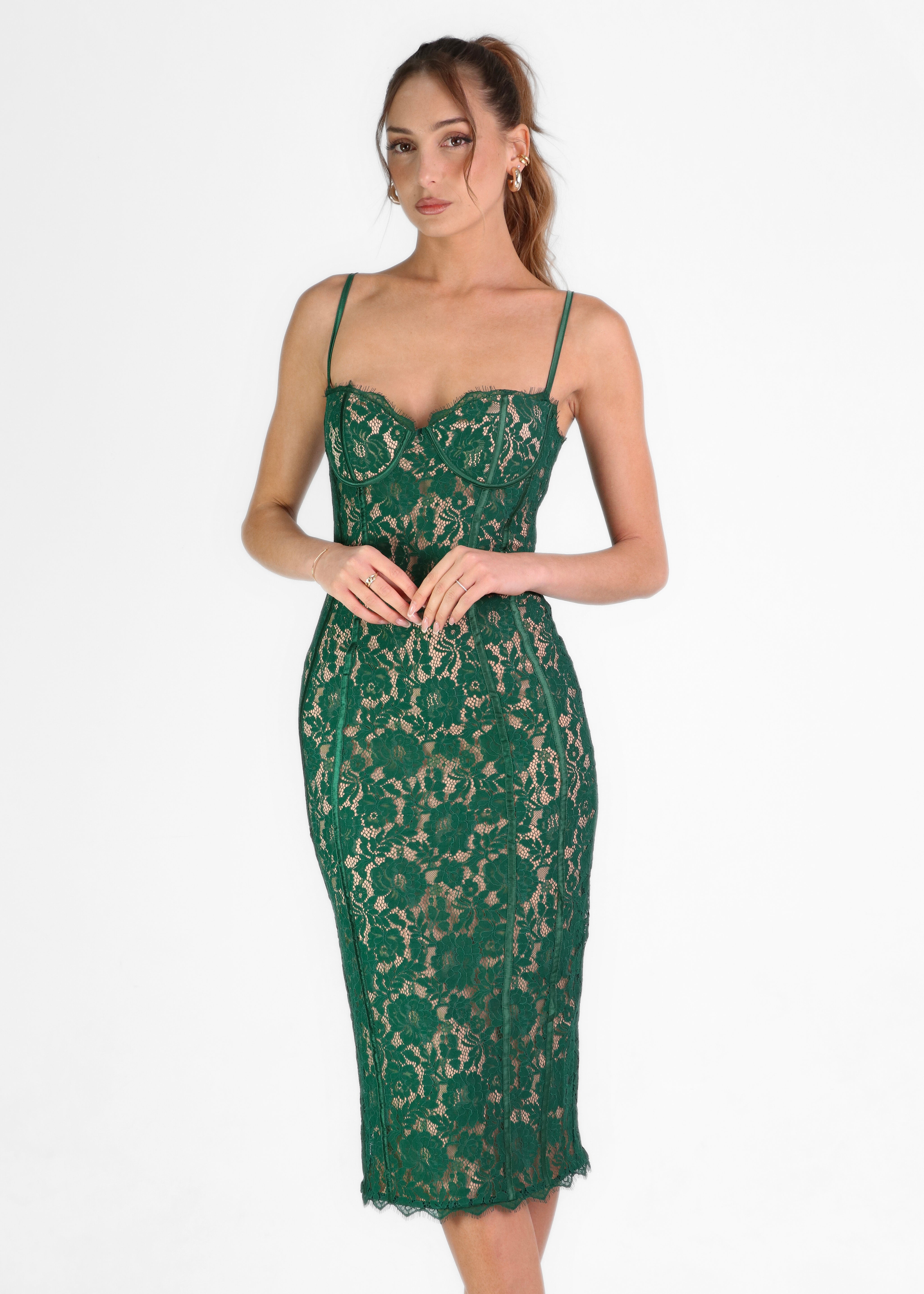 AKIKO - vestito midi tubino in pizzo verde