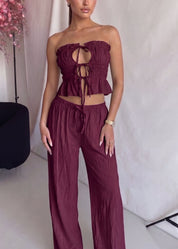 GIUPY - set coordinato top con allacciatura davanti e pantaloni in burgundy