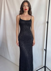 ILLY - abito midi lungo in pizzo nero
