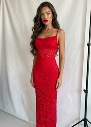 ILLY - abito midi lungo in pizzo rosso