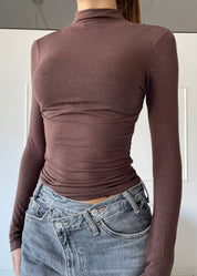 WINI - maglietta a collo alto con strass in marrone