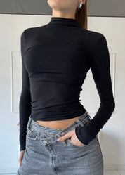 WINI - maglietta a collo alto con strass neri