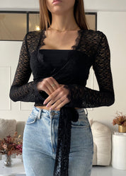 MAGEL - top coprispalle in pizzo nero