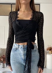 MAGEL - top coprispalle in pizzo nero