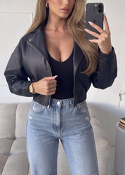 JAMMY - giacca bomber nera in simil pelle effetto martellato