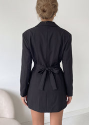JANA - blazer vestito over doppio petto stretto in vita in nero
