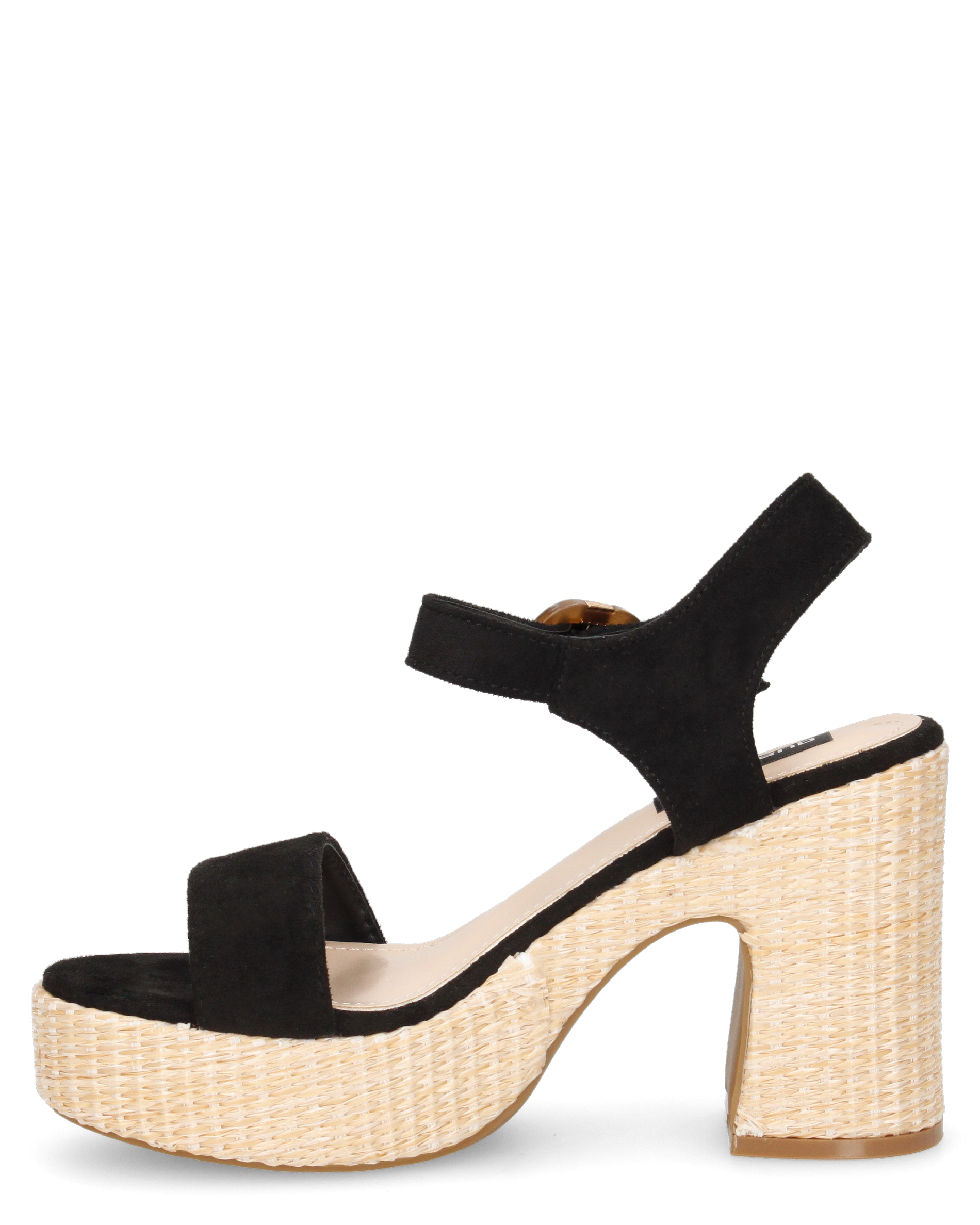LIZZIE - sandali neri con platform beige in materiale intrecciato