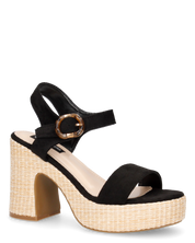 LIZZIE - sandali neri con platform beige in materiale intrecciato