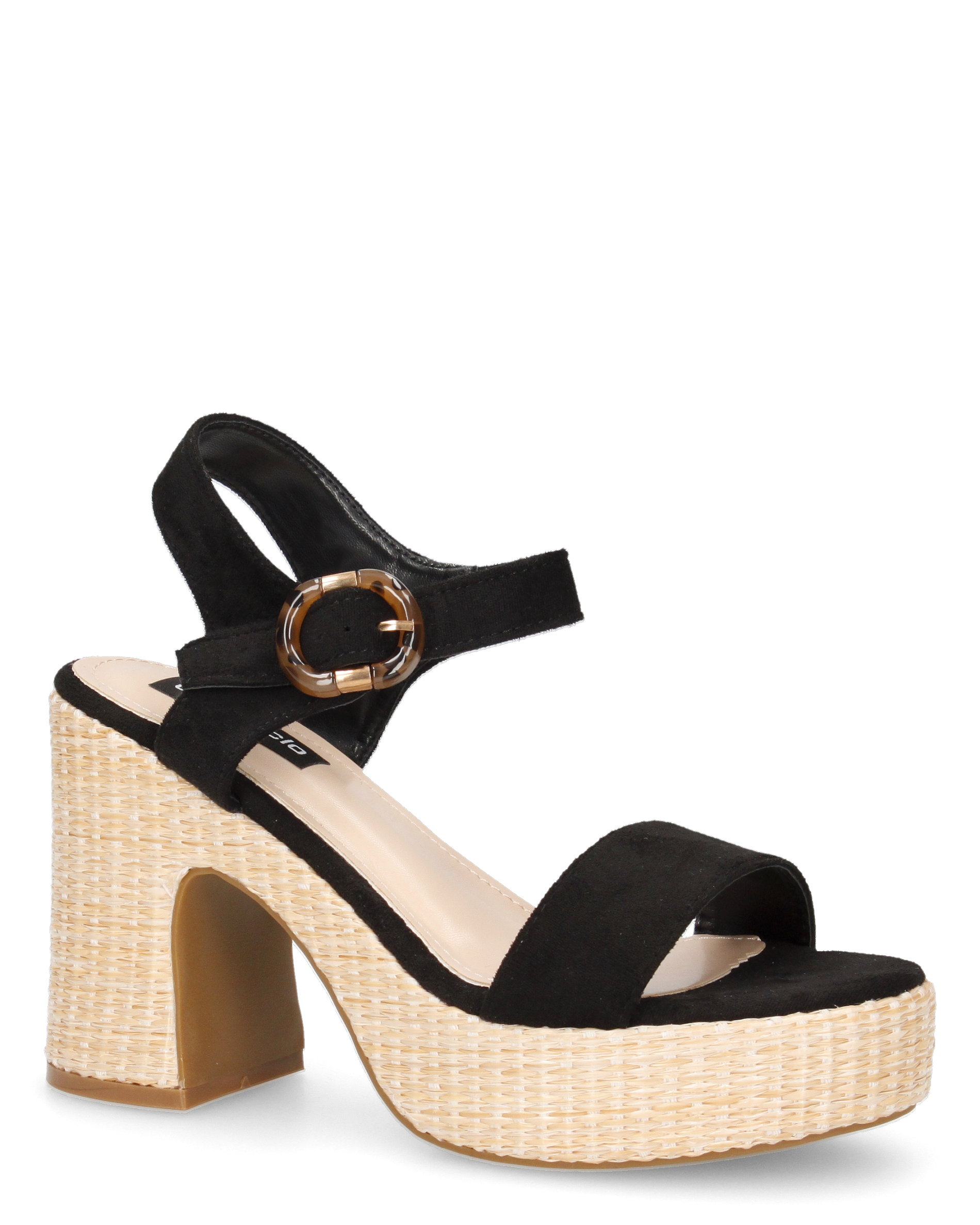 LIZZIE - sandali neri con platform beige in materiale intrecciato