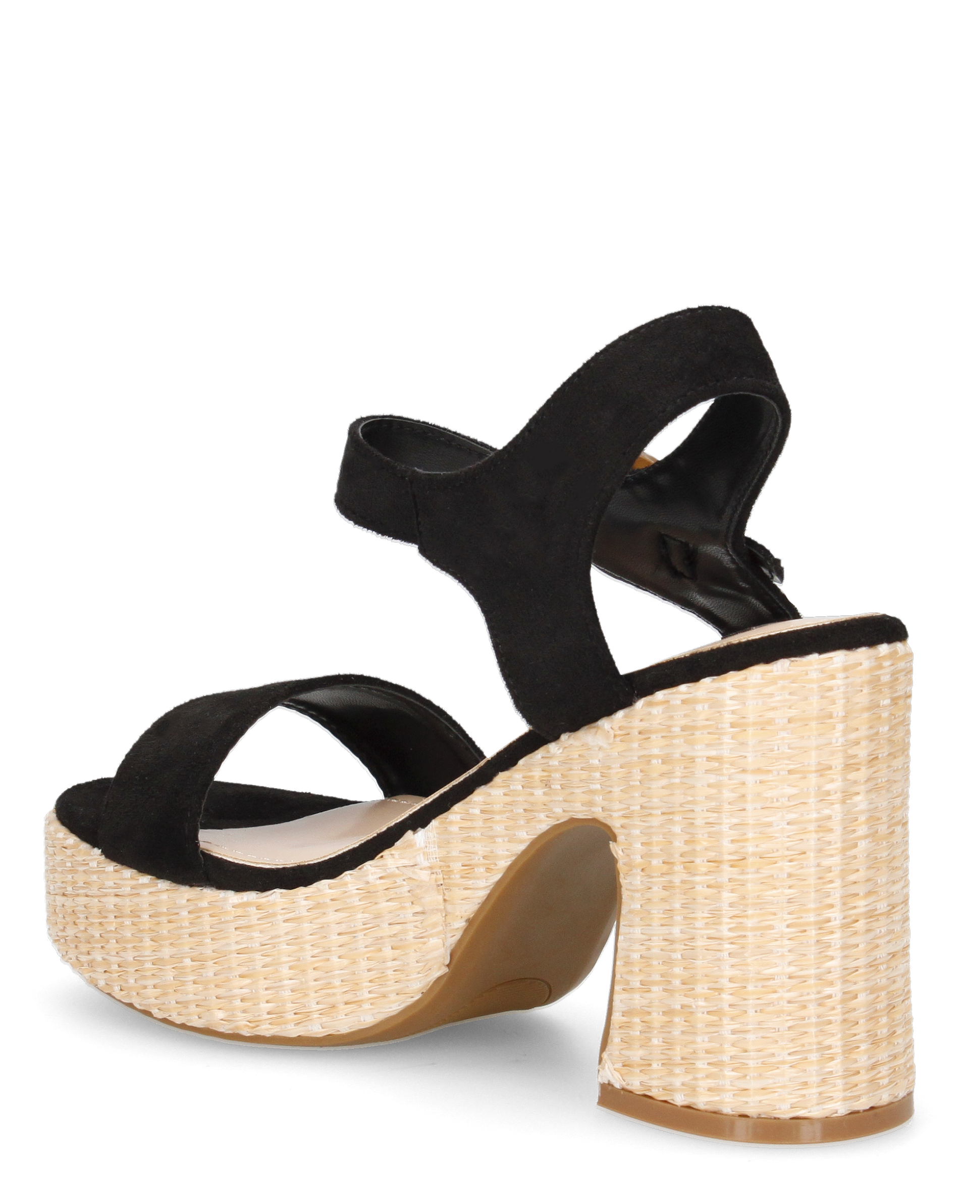 LIZZIE - sandali neri con platform beige in materiale intrecciato
