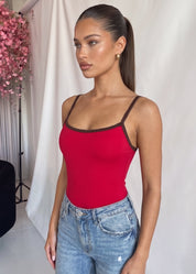 LIGY - body rosso con bordi a contrasto in marrone