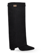 LILY - stivali alti in camoscio nero con risvolto