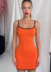MADDY - vestito corto arancione con orlo marrone
