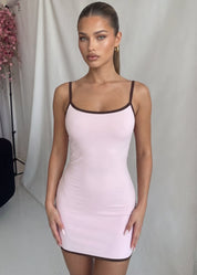 MADDY - vestito corto rosa con orlo marrone