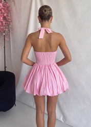 MAGDA - abito mini in rosa con gonna ampia in cotone