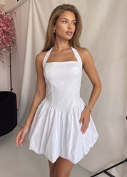 MAGDA - abito mini in bianco con gonna ampia in cotone