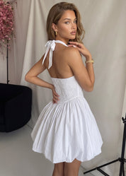 MAGDA - abito mini in bianco con gonna ampia in cotone