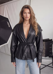MAITE - giacca blazer in simil pelle effetto bomber in nero