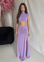 MIURA - vestito lungo con cut out e spacco laterale in lilla