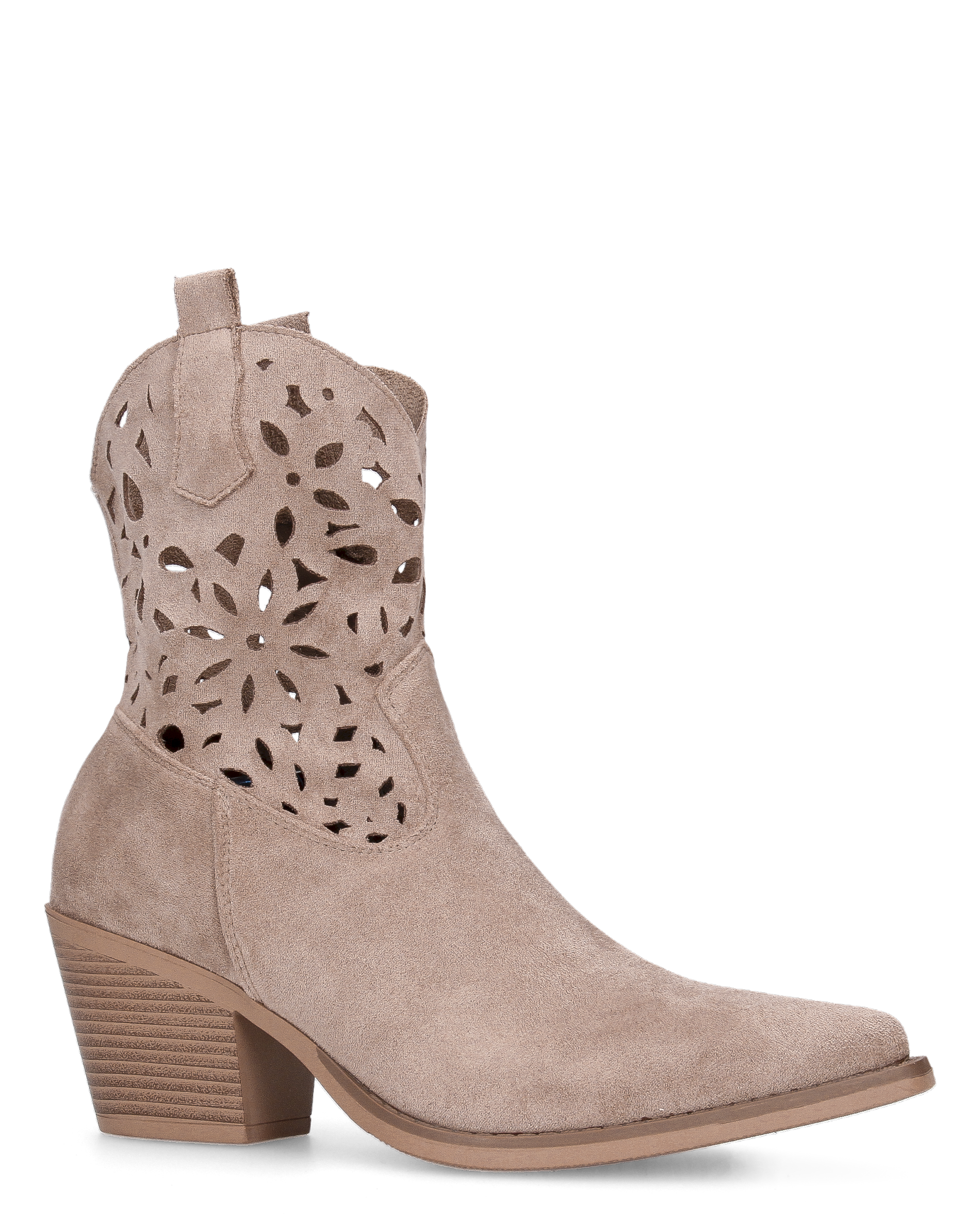 EMA - stivaletti texani khaki traforati con tacco a blocco