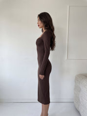 OFTY - abito vestito midi con scollo a cuore in marrone