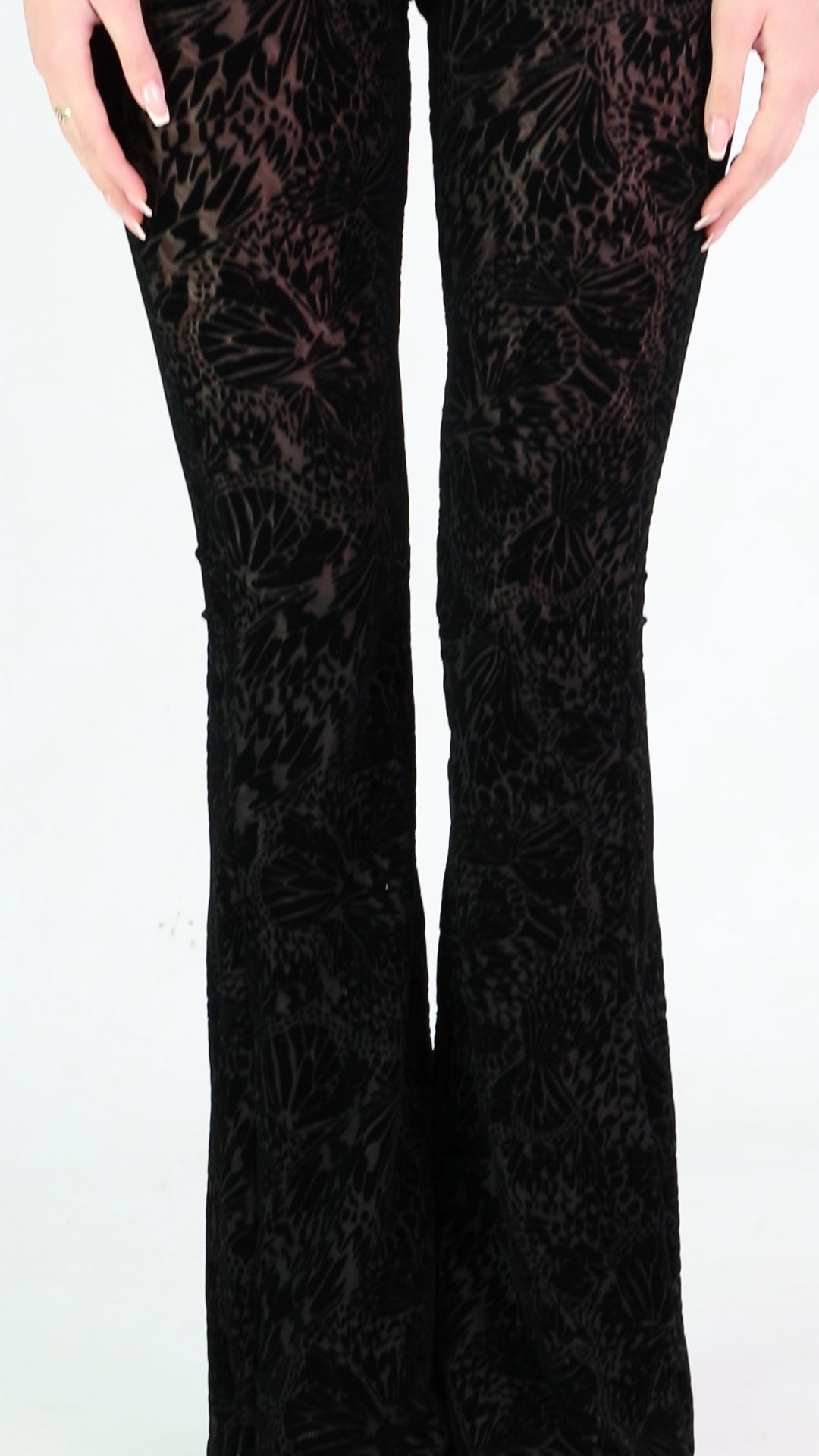 TESSA - co-ord set in nero con corpetto e pantaloni flare con trama in rilievo