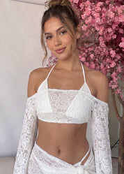 JULY - set 4 pezzi con bikini e top e pareo in pizzo bianco