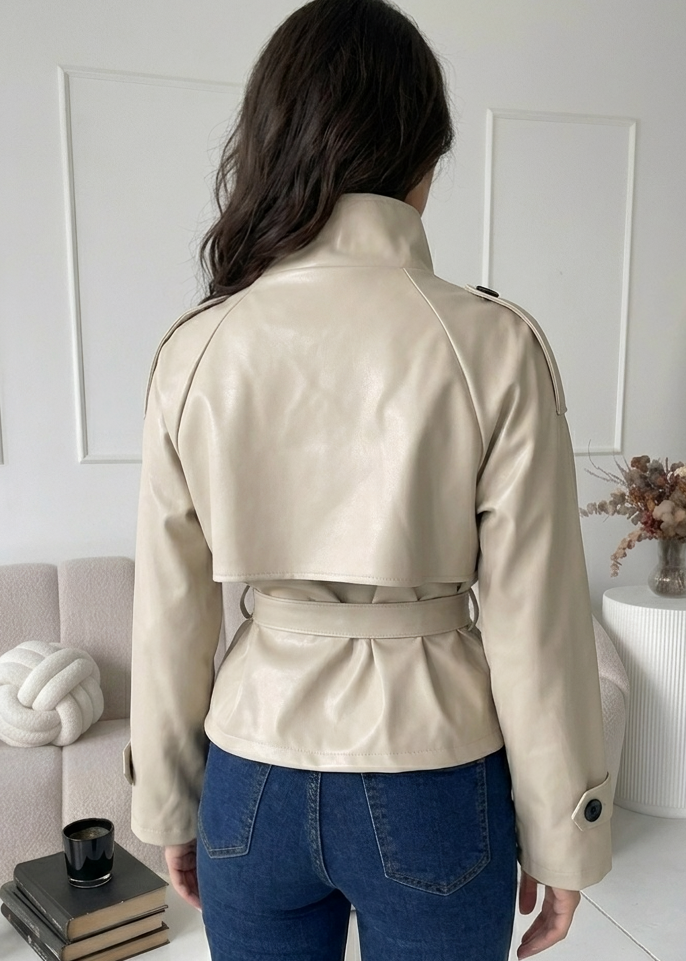 SIENA - giacca effetto pelle collo coreana in beige