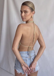 SUMMY - top effetto crochet con schiena scoperta beige oro