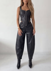 VALRY - set coordinato top e pantaloni in pelle nera