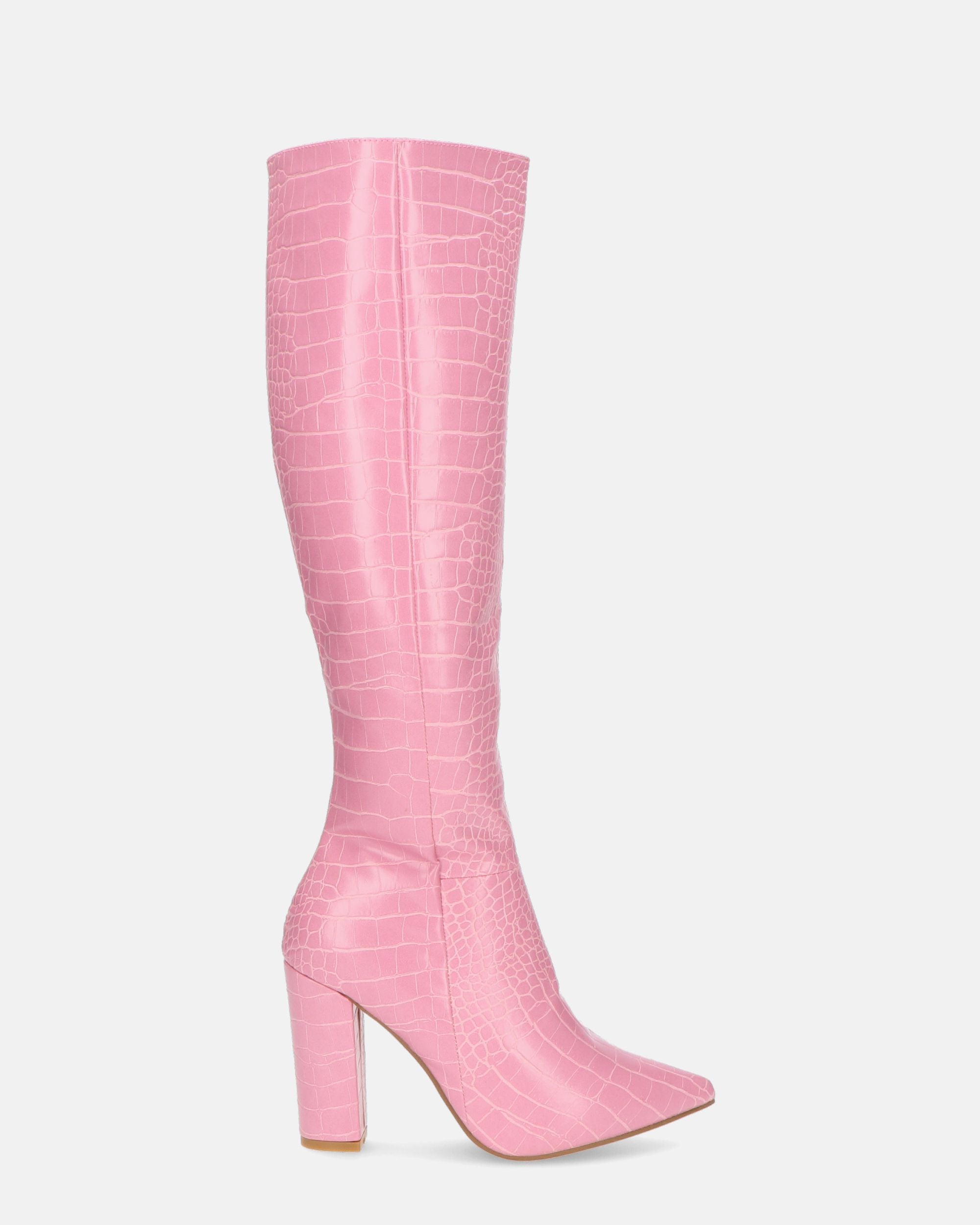 KSENIA - stivali alti con tacco in rosa pitonato