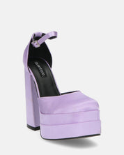 DELANEY - décolleté violetto in raso, tacco alto e doppio plateau