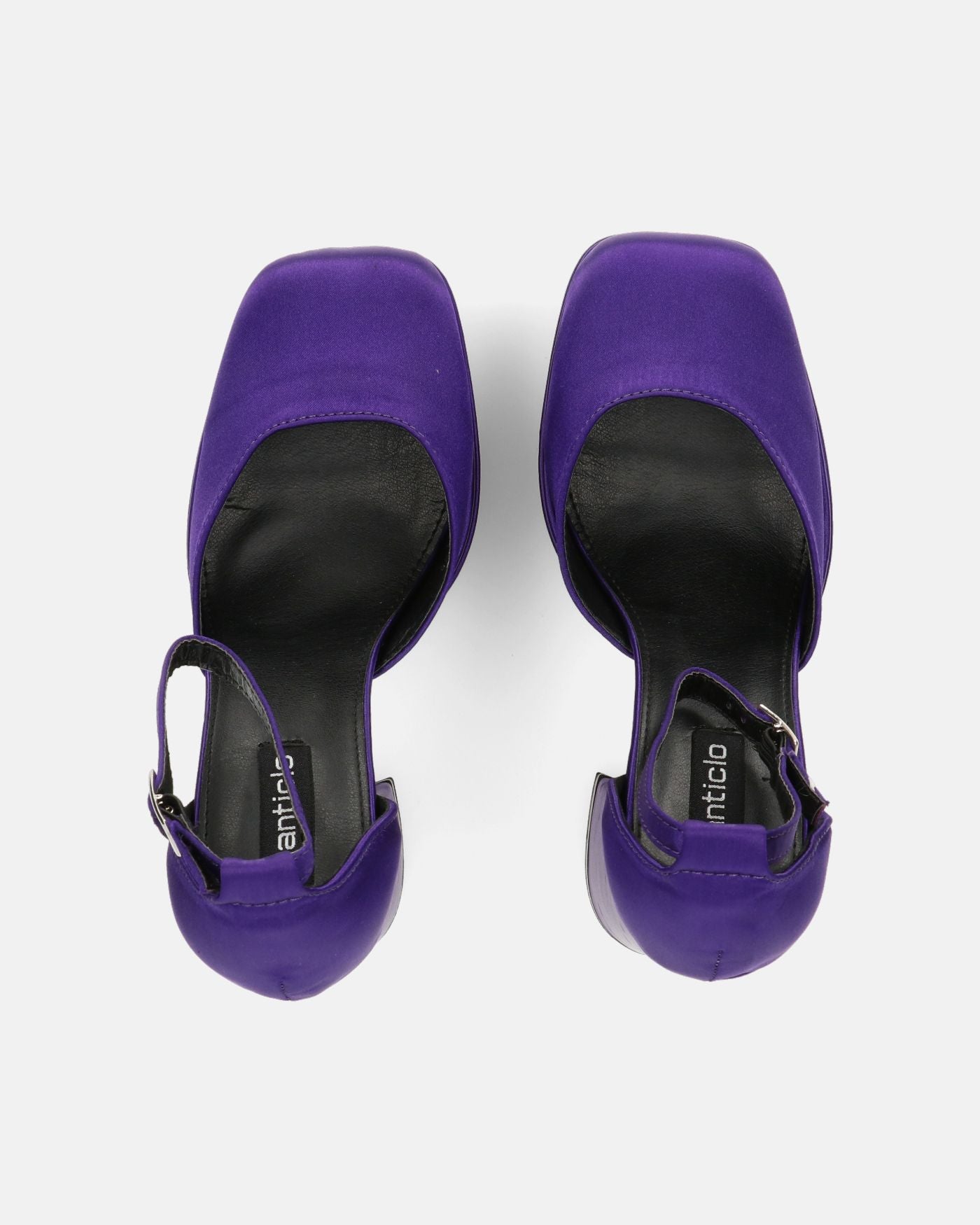 DELANEY - décolleté viola in raso, tacco alto e doppio plateau