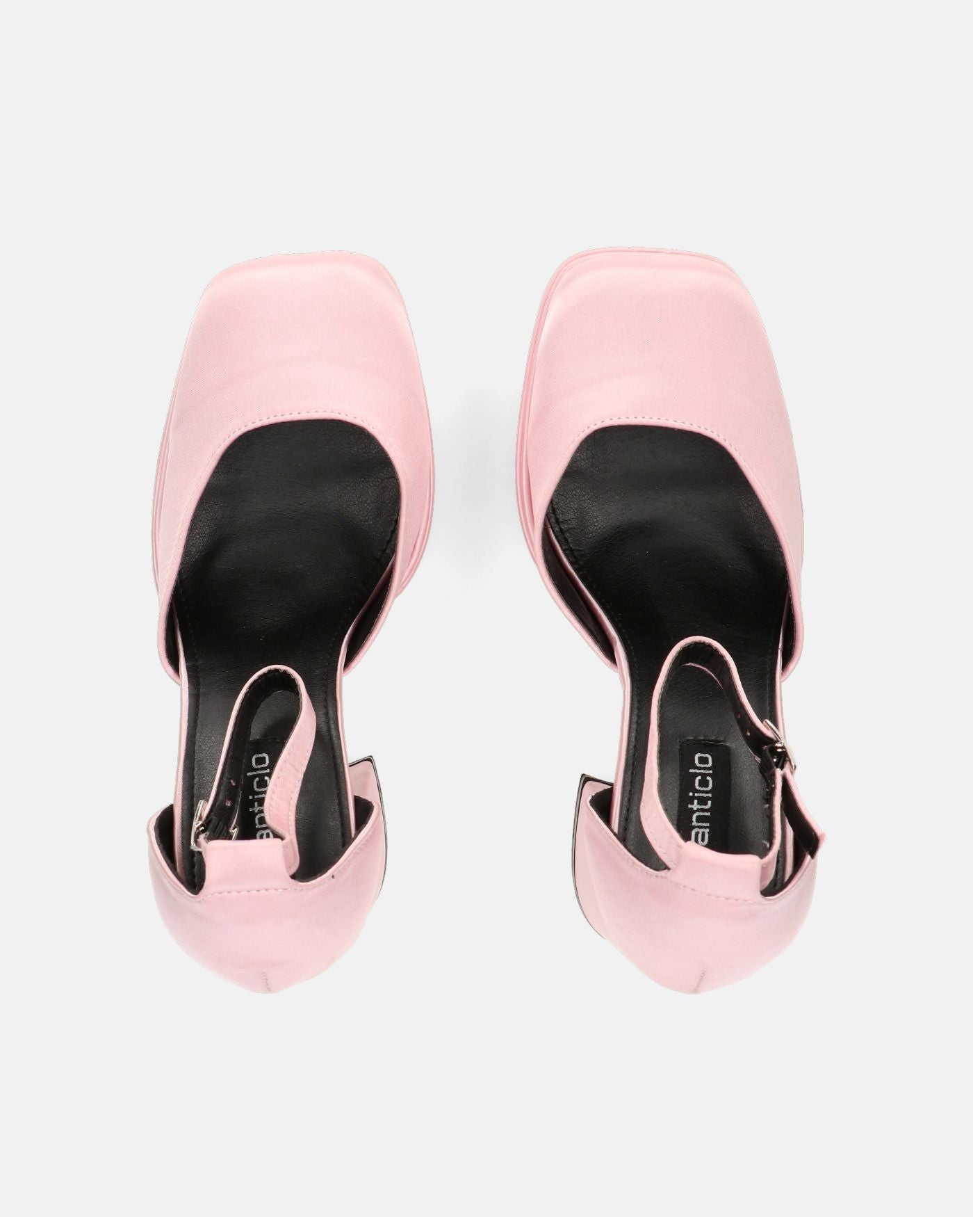 DELANEY - décolleté rosa in raso, tacco alto e doppio plateau