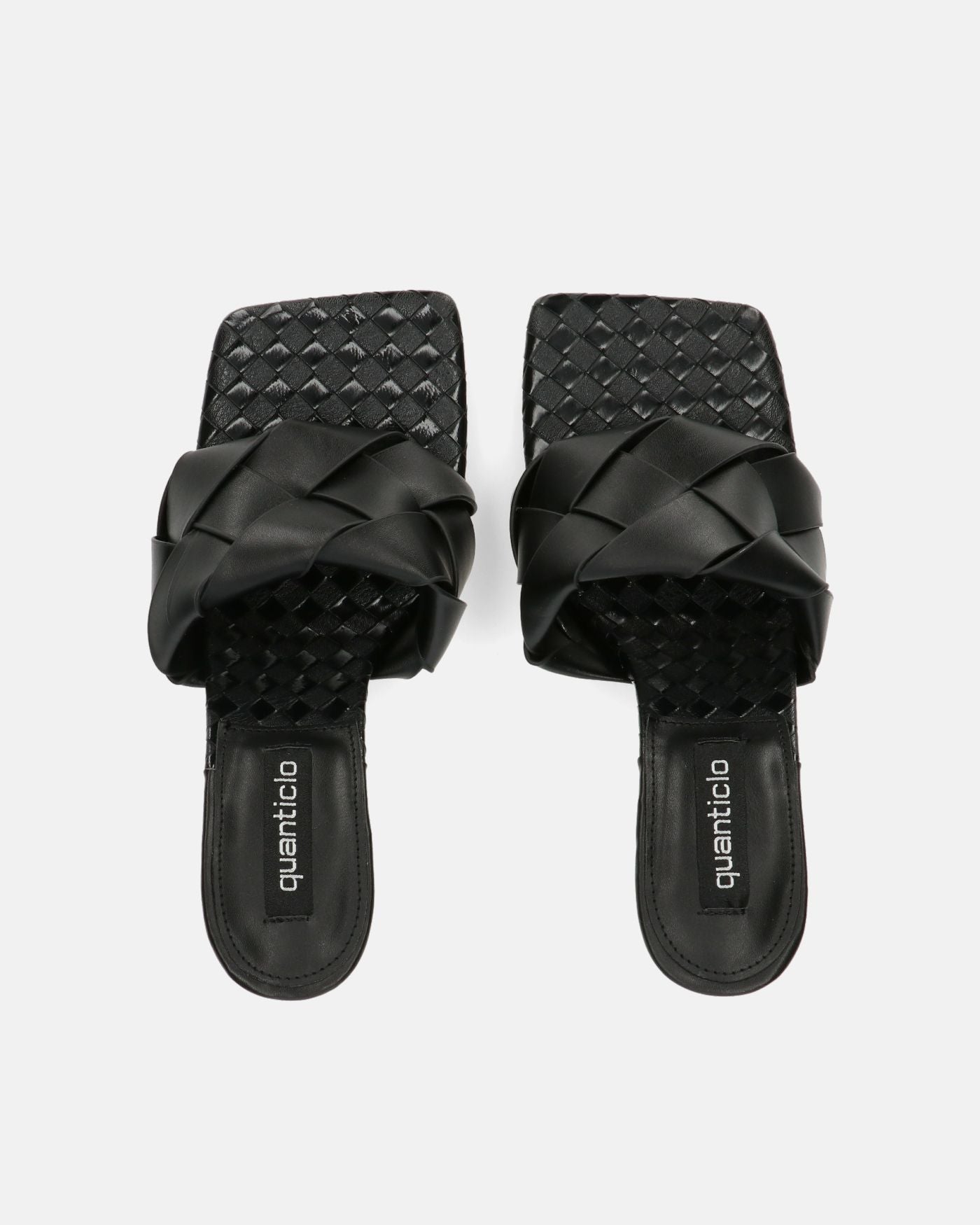 ENRICA - sandalo in pelle nera intrecciata con tacco