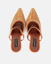 PERAL - scarpa con tacco in glitter arancio con gemme