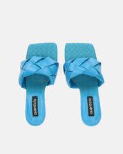ENRICA - sandalo in pelle blu intrecciata con tacco