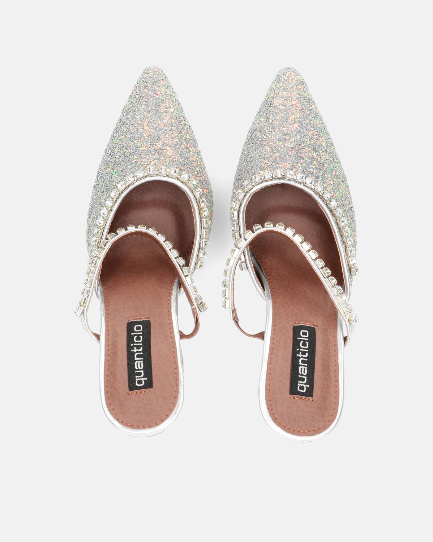 PERAL - scarpa con tacco in glitter argento con gemme