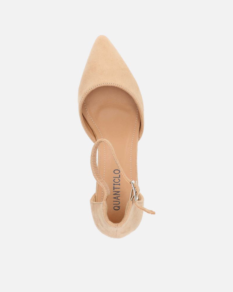 GINNY - sandalo in camoscio beige con tacco