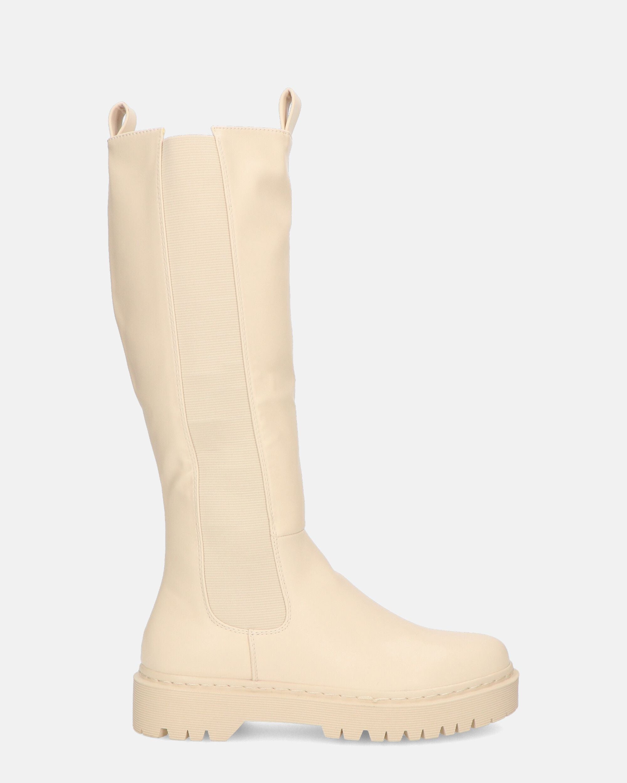ARIANNA - stivali alti beige con banda elastica e cerniera