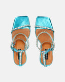 TAHLA - sandalo con tacco blu e gemme in silver