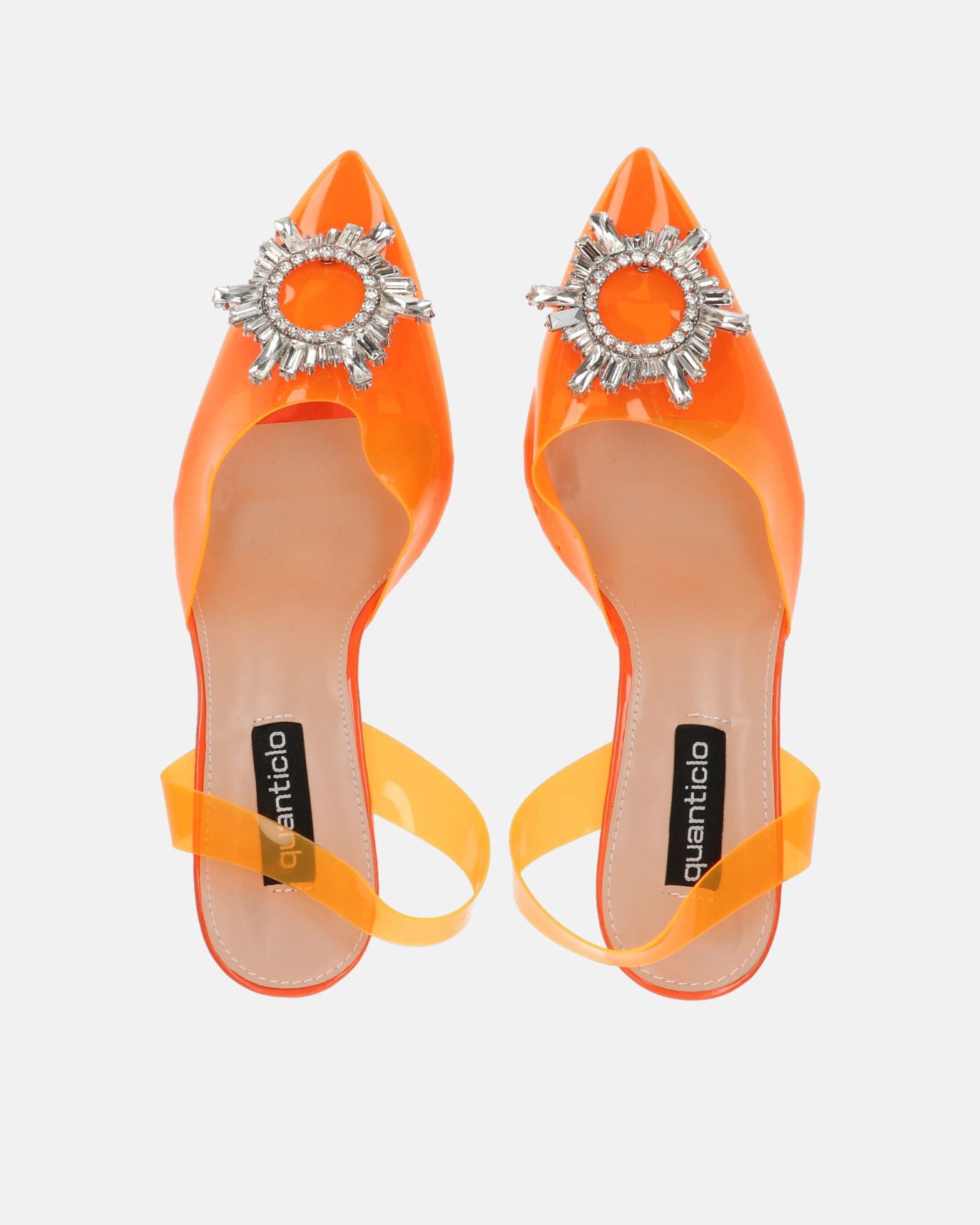 KENAN - scarpe in perspex arancio con decorazione di gemme in punta