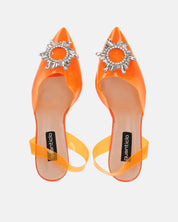 KENAN - scarpe in perspex arancio con decorazione di gemme in punta