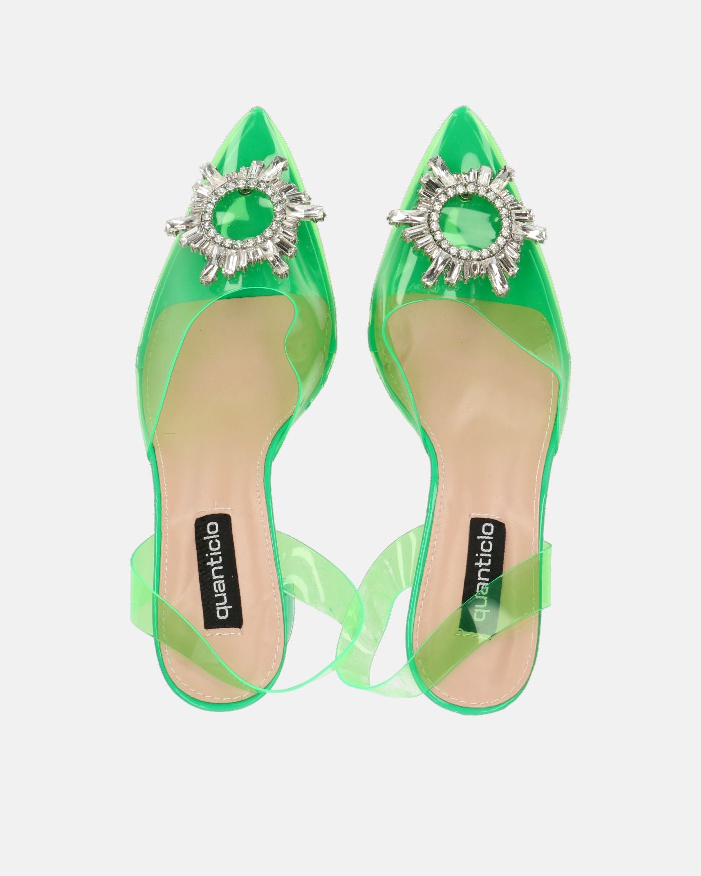 KENAN - scarpe in perspex verde con decorazione di gemme in punta