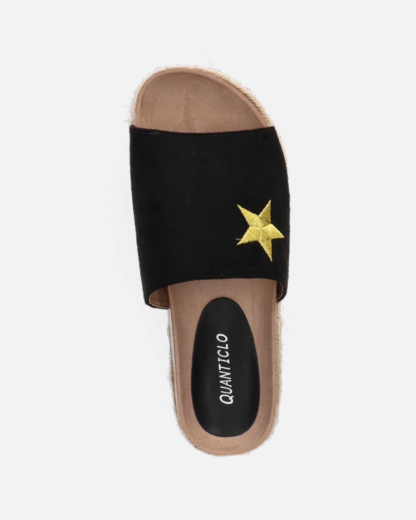 BRYANA - claquettes étoiles paille en noir